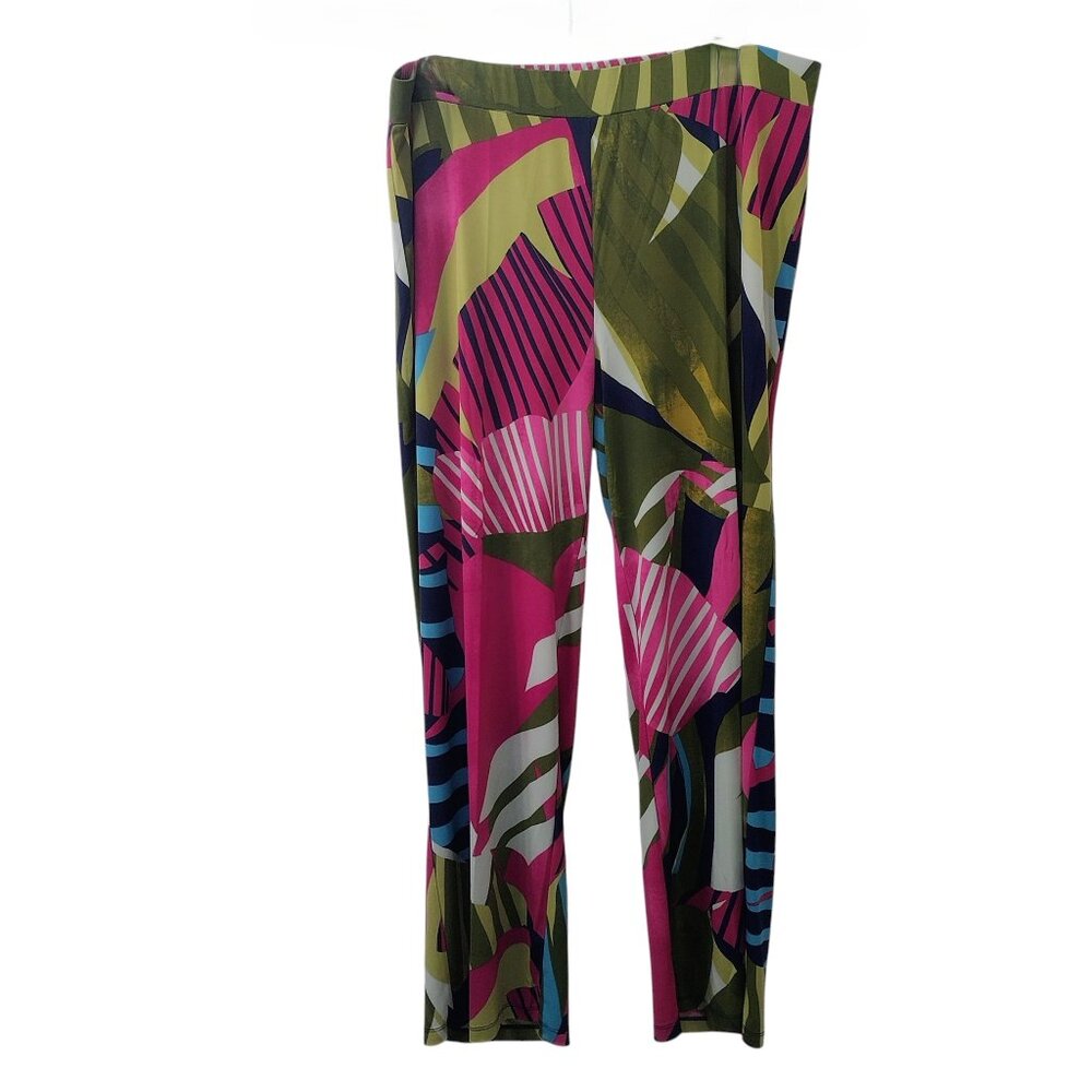 Iman Abstract Print Pull On Pants, Size 2X, Pink/Green/Turquoise/Blue/Cream
